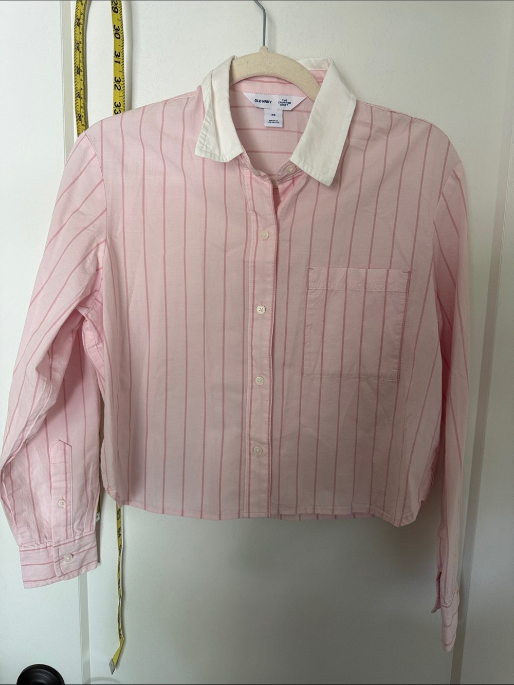 Old Navy Pink Striped Button-Down Shirt with White Collar